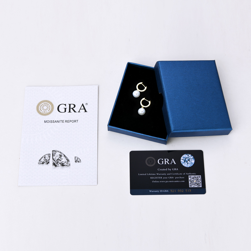 9-10 mm Natural Freshwater Pearl Drop Earrings with 1.4 mm Moissanite Side Stones