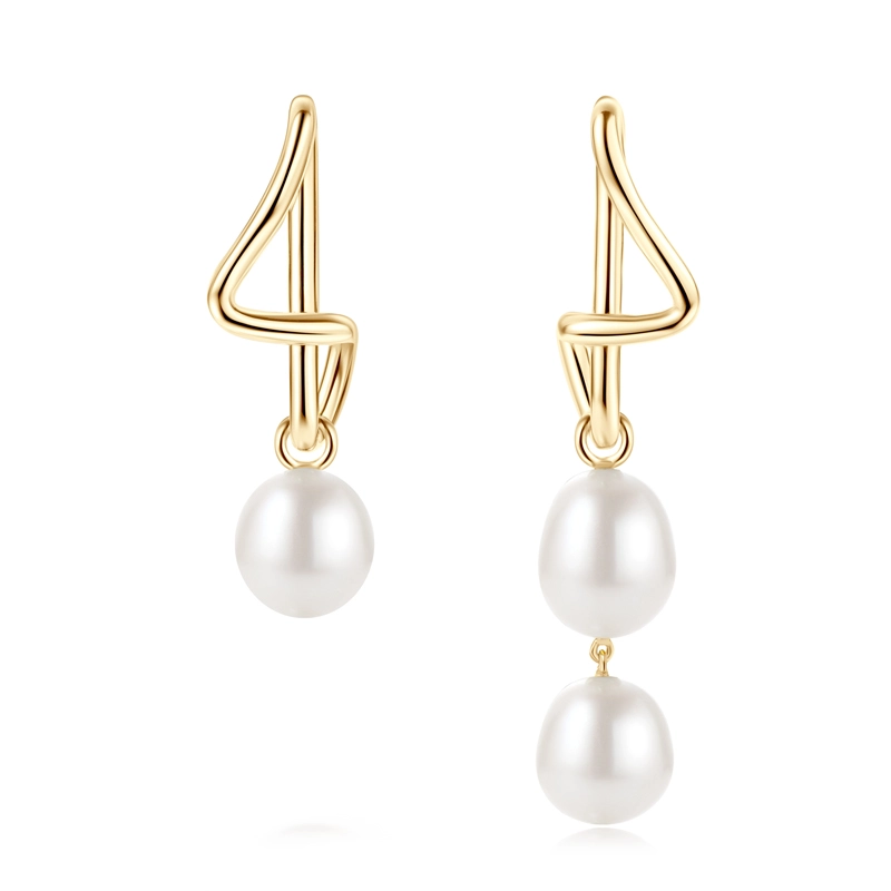 8-9 mm freshwater irregular pearl drop earrings in yellow-gold plated sterling silver