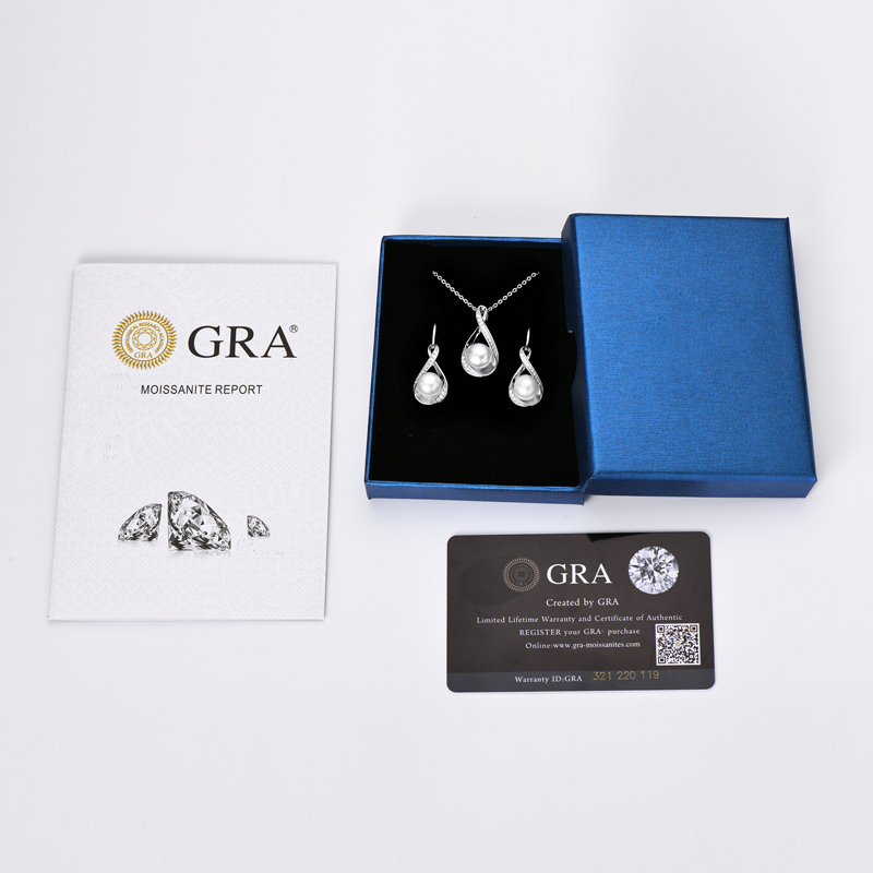 Freshwater Bread-Shaped Pearl Infinity Pendant & Earrings with Moissanites Jewelry Set