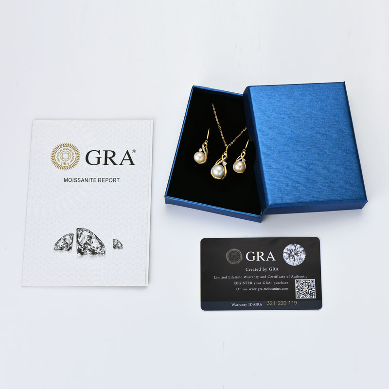 9-9.5 mm Natural Freshwater Pearl Infinity Pendant Necklace & 8-8.5 mm Earrings (with Moissanite Stones) Jewelry Set