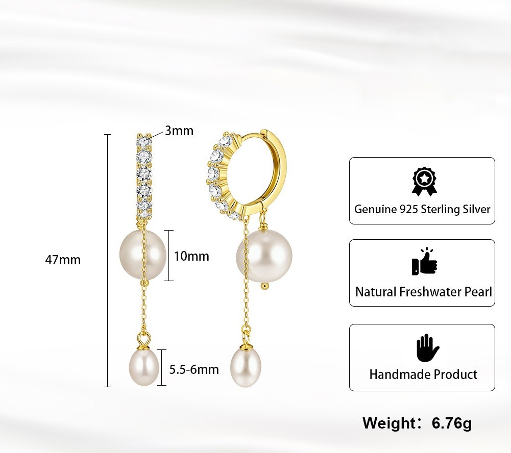 9.5-10 mm Freshwater Baroque Pearl Tassel Huggie Hoop Earrings