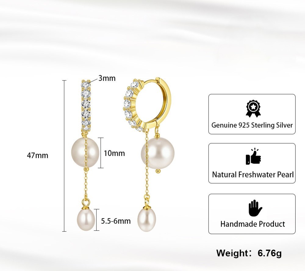 9.5-10 mm Freshwater Baroque Pearl Tassel Huggie Hoop Earrings