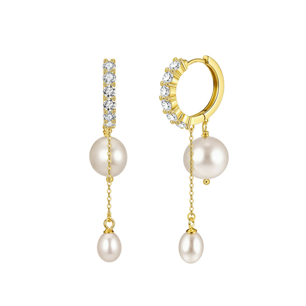 9.5-10 mm Freshwater Baroque Pearl Tassel Huggie Hoop Earrings