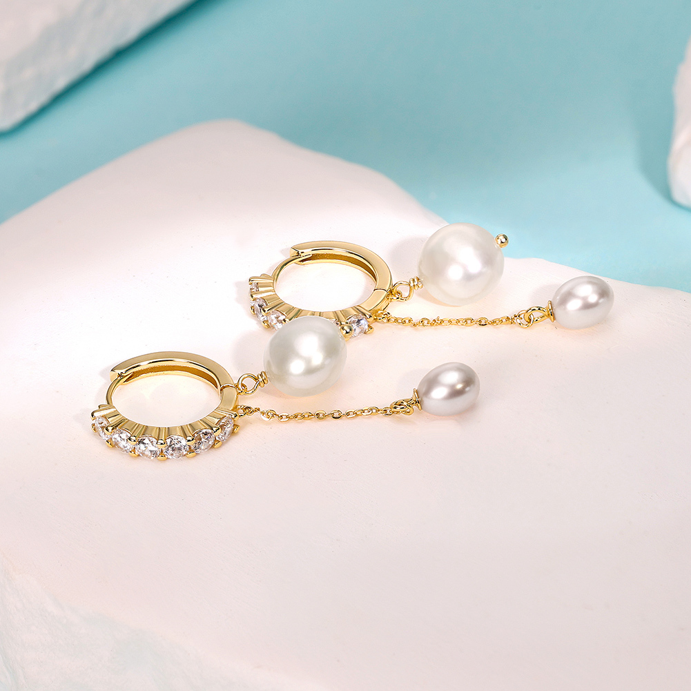 9.5-10 mm Freshwater Baroque Pearl Tassel Huggie Hoop Earrings
