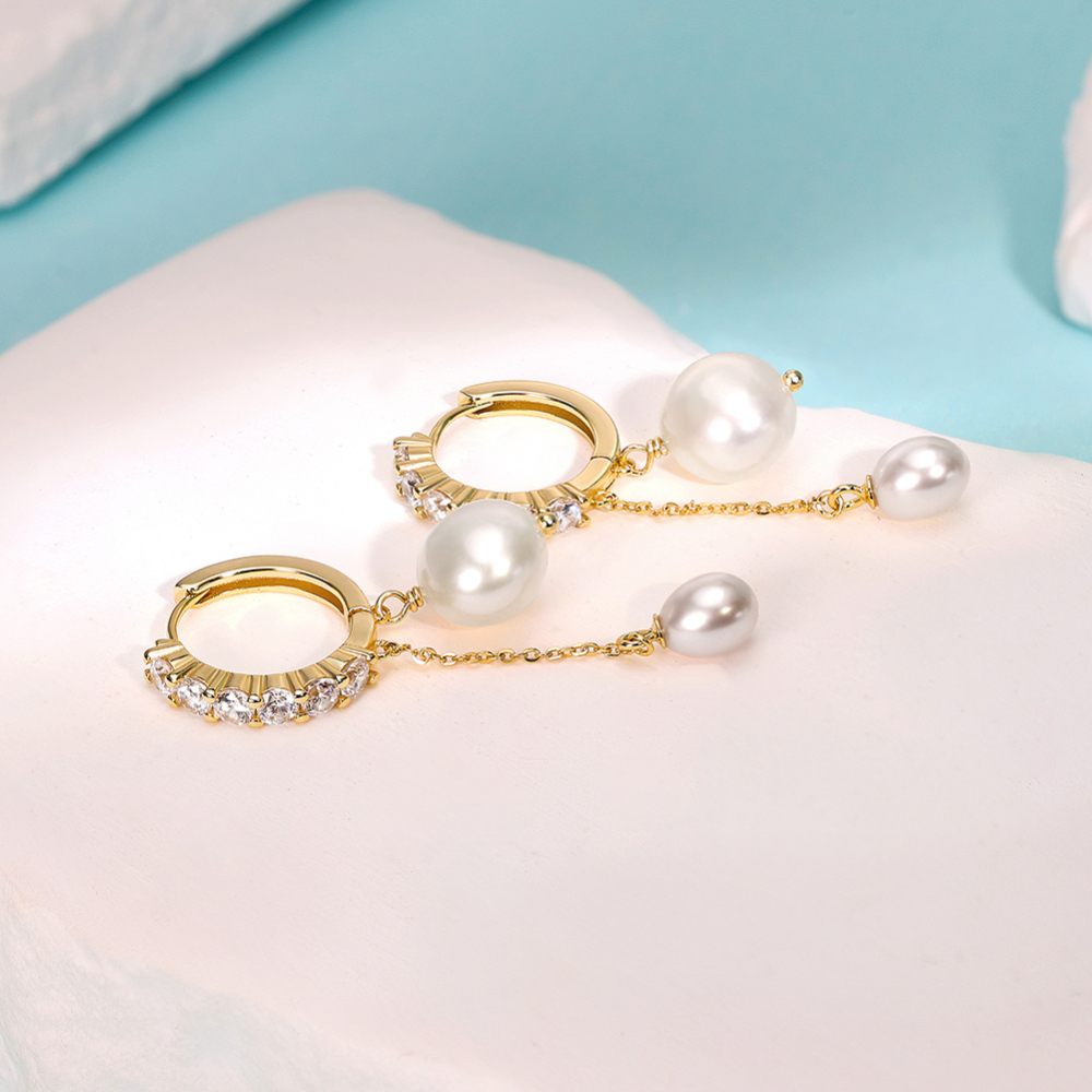 9.5-10 mm Freshwater Baroque Pearl Tassel Huggie Hoop Earrings