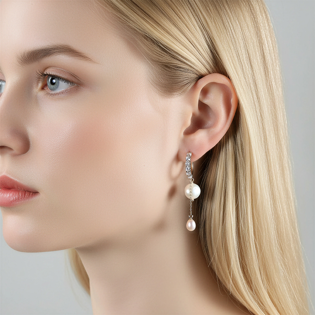 9.5-10 mm Freshwater Baroque Pearl Tassel Huggie Hoop Earrings