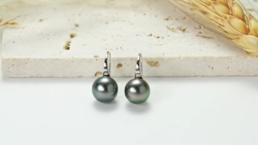 9 mm Natural Seawater Tahitian Black Round Pearl Classic Hook Earrings