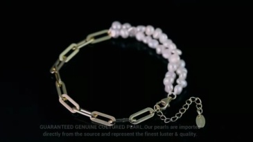 Handmade S925 Silver Paperclip Chains & Freshwater Cultured White Baroque Pearls Double-Stranded Bracelet