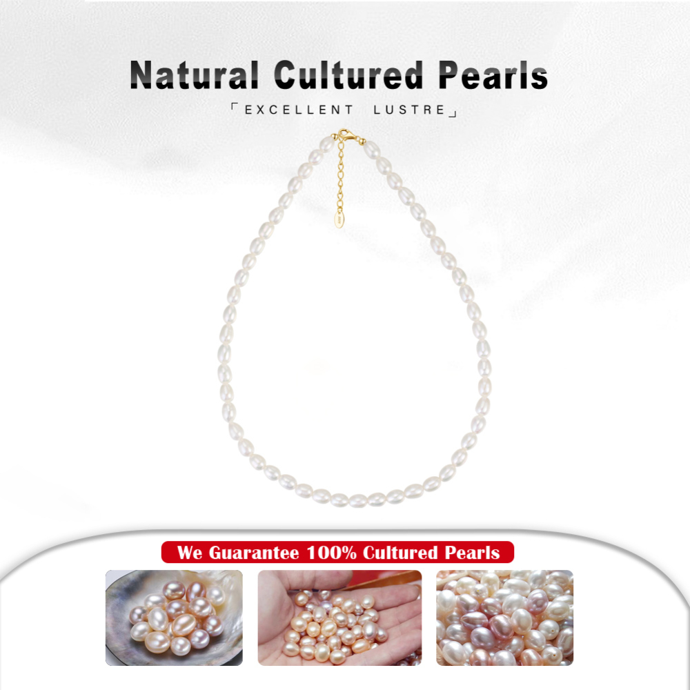6.5-7 mm Freshwater Cultured Rice-Shaped Pearl Necklace with 14K Gold-Plated Lobster Clasp