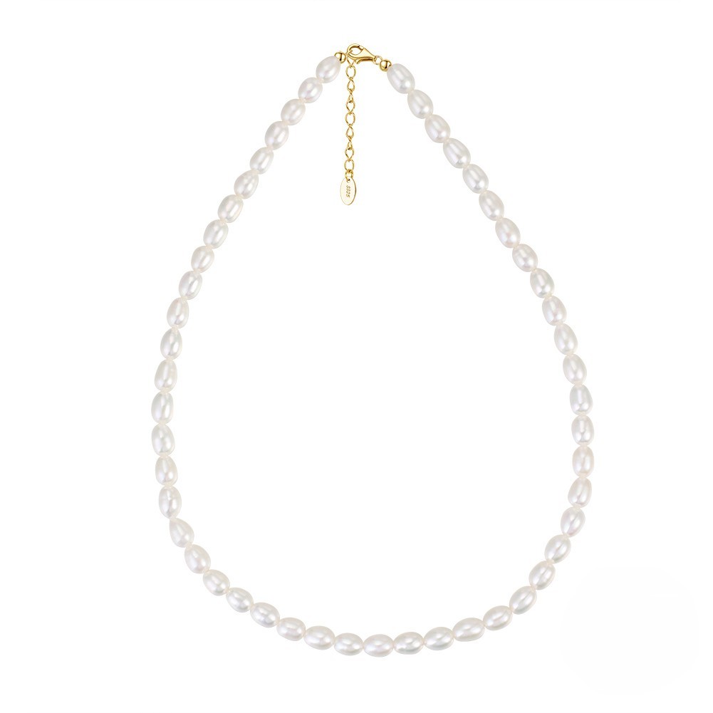 6.5-7 mm Freshwater Cultured Rice-Shaped Pearl Necklace with 14K Gold-Plated Lobster Clasp