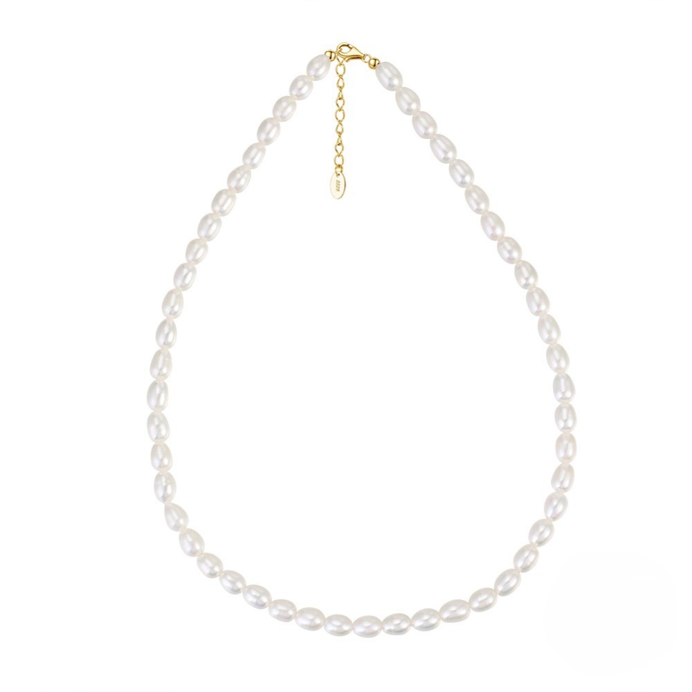 6.5-7 mm Freshwater Cultured Rice-Shaped Pearl Necklace with 14K Gold-Plated Lobster Clasp