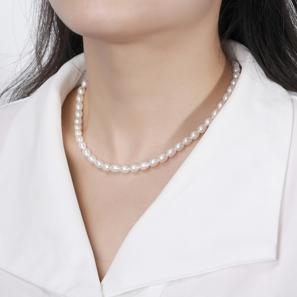 6.5-7 mm Freshwater Cultured Rice-Shaped Pearl Necklace with 14K Gold-Plated Lobster Clasp