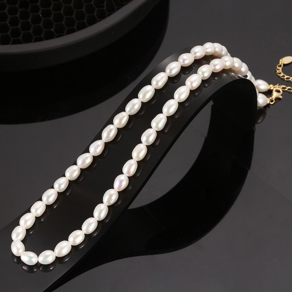6.5-7 mm Freshwater Cultured Rice-Shaped Pearl Necklace with 14K Gold-Plated Lobster Clasp