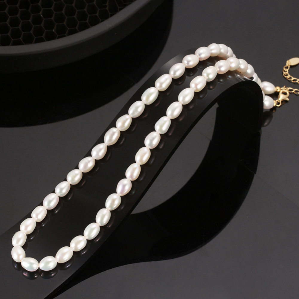 6.5-7 mm Freshwater Cultured Rice-Shaped Pearl Necklace with 14K Gold-Plated Lobster Clasp
