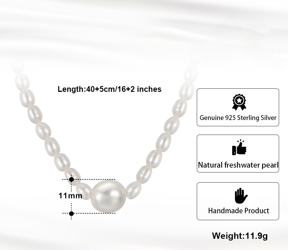 11 mm Freshwater Cultured White Pearl Pendant & Rice-Shaped Pearl Necklace