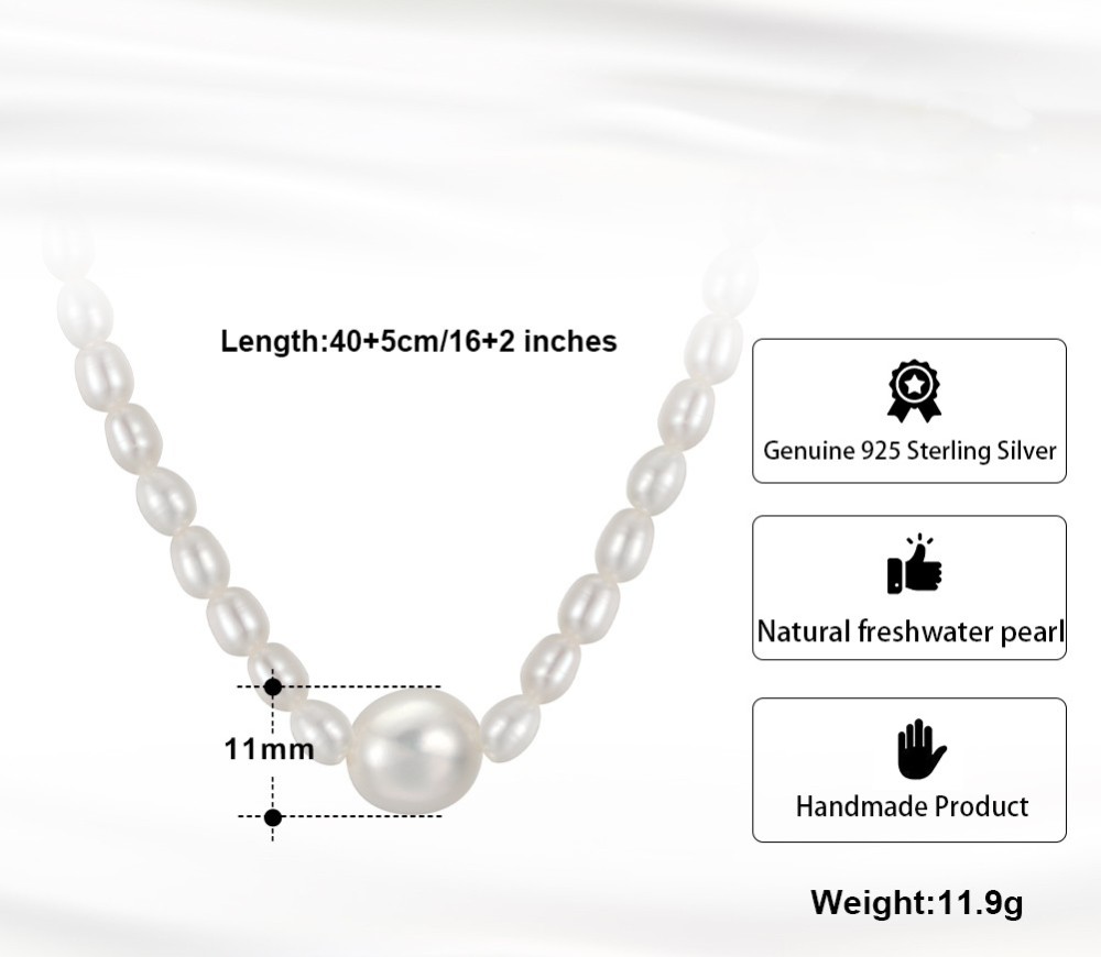 11 mm Freshwater Cultured White Pearl Pendant & Rice-Shaped Pearl Necklace