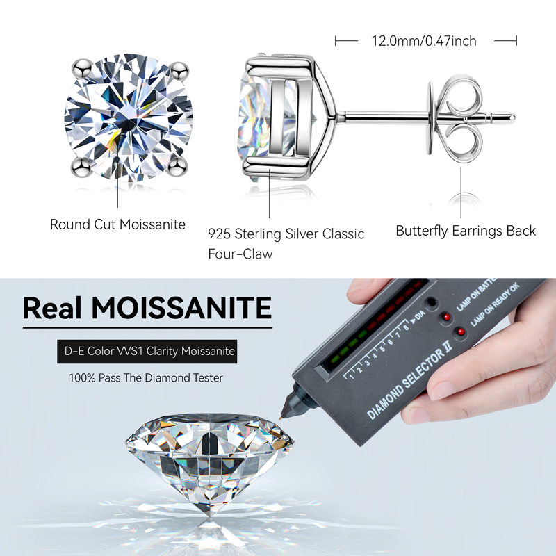 Classic 4-Prong Moissanite Stud Earrings—VVS Round Cut