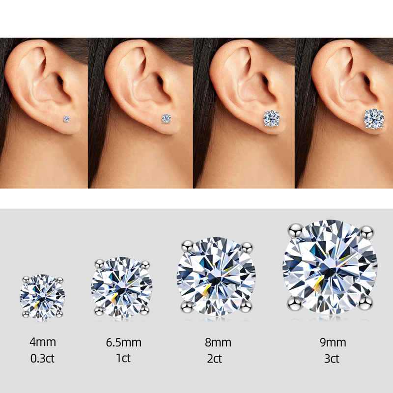 Classic 4-Prong Moissanite Stud Earrings—VVS Round Cut