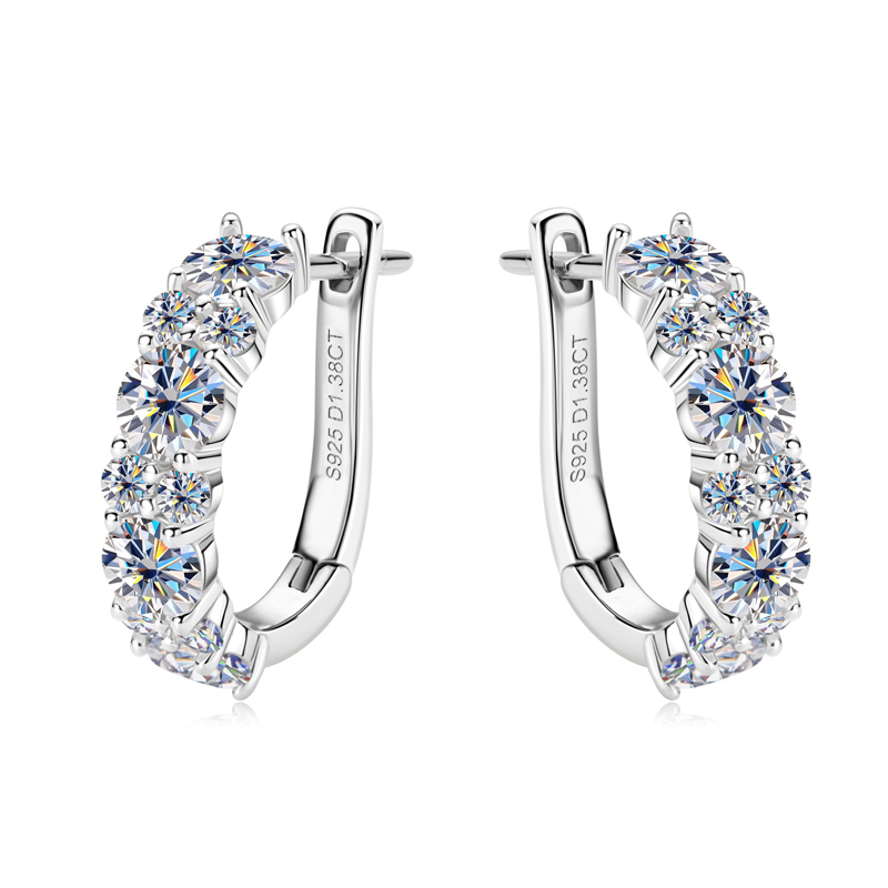 2.76ct Brilliant Round Cut Moissanite Hoop Earrings — D Color VVS1 Clarity