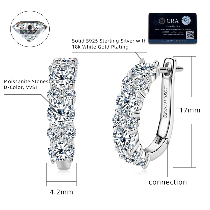 2.76ct Brilliant Round Cut Moissanite Hoop Earrings — D Color VVS1 Clarity