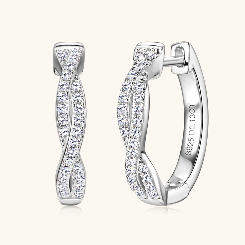 D-Color Round Brilliant Cut Moissanite Stone Twisted Infinity Hoop Earrings