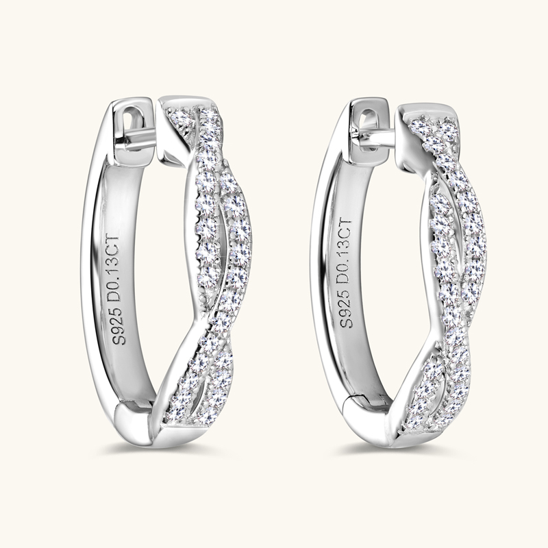 D-Color Round Brilliant Cut Moissanite Stone Twisted Infinity Hoop Earrings