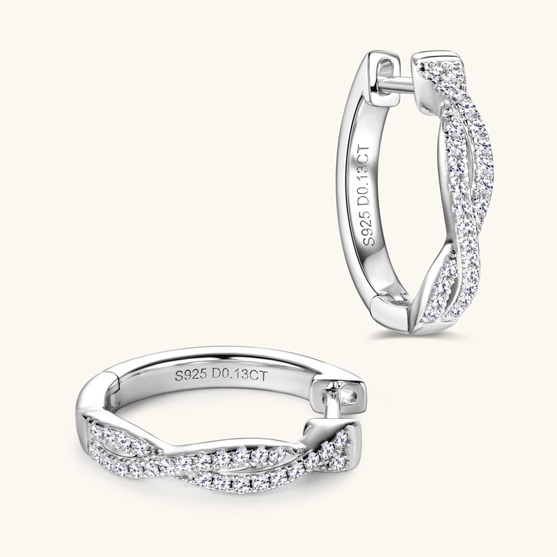 D-Color Round Brilliant Cut Moissanite Stone Twisted Infinity Hoop Earrings
