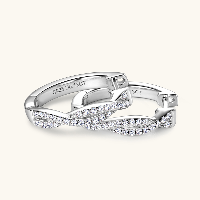 D-Color Round Brilliant Cut Moissanite Stone Twisted Infinity Hoop Earrings