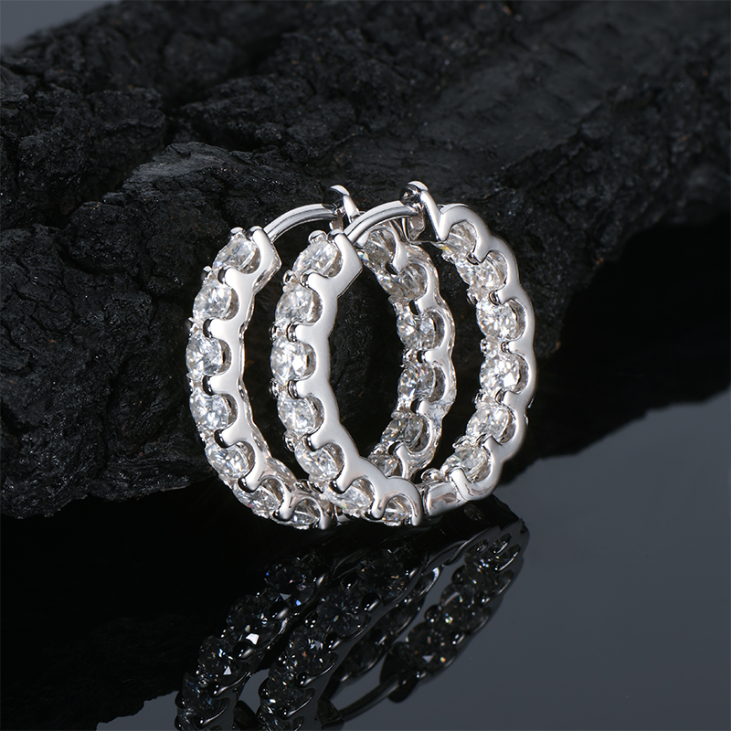 D-Color 3mm/1.3ct Round Brilliant Cut Moissanite Row Inlaid Hoop Earrings
