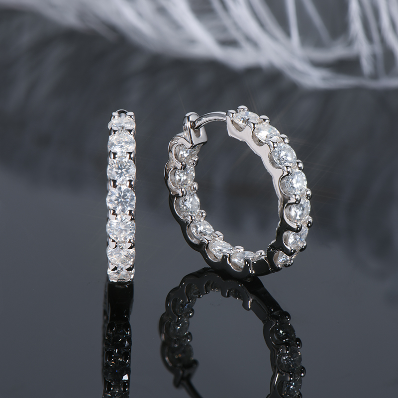 D-Color 3mm/1.3ct Round Brilliant Cut Moissanite Row Inlaid Hoop Earrings