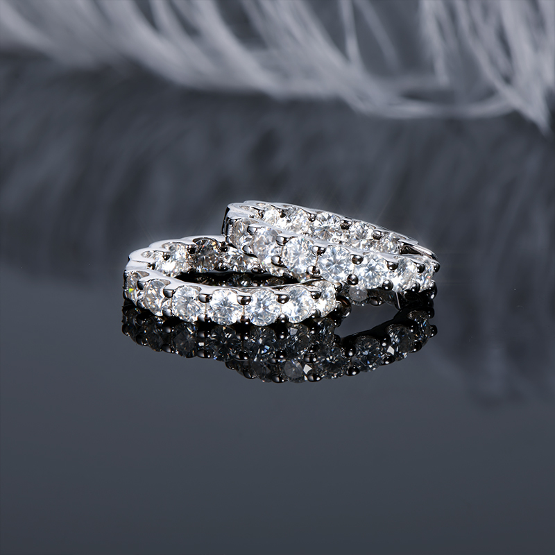 D-Color 3mm/1.3ct Round Brilliant Cut Moissanite Row Inlaid Hoop Earrings