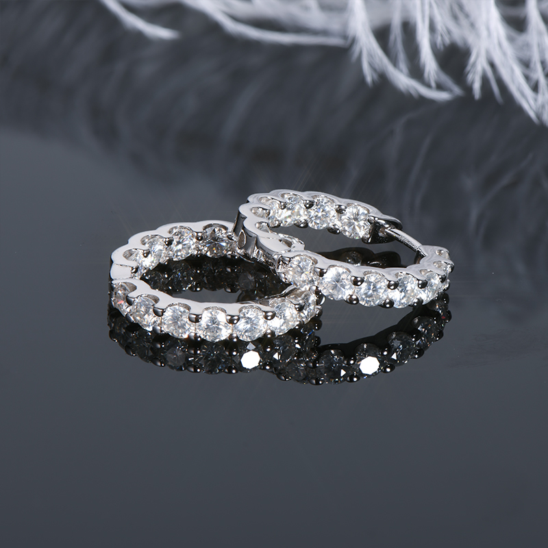 D-Color 3mm/1.3ct Round Brilliant Cut Moissanite Row Inlaid Hoop Earrings
