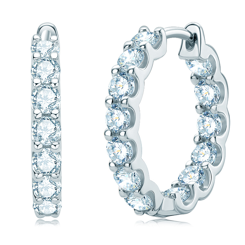 D-Color 3mm/1.3ct Round Brilliant Cut Moissanite Row Inlaid Hoop Earrings