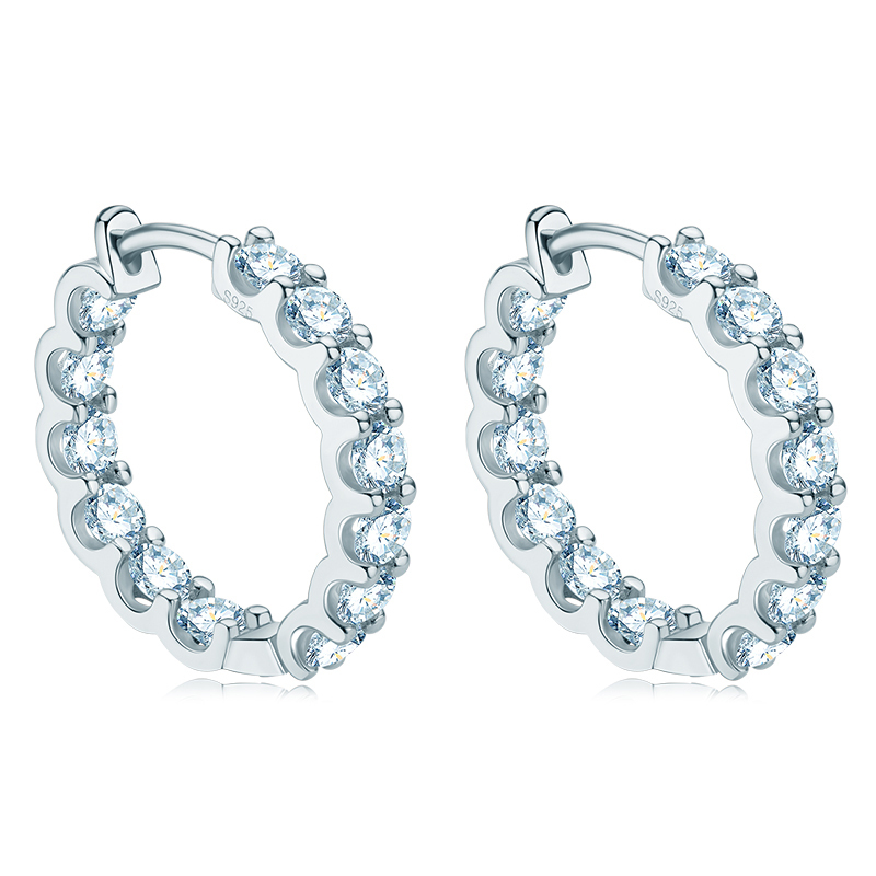 D-Color 3mm/1.3ct Round Brilliant Cut Moissanite Row Inlaid Hoop Earrings