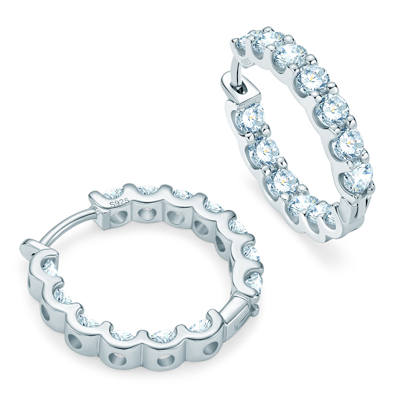D-Color 3mm/1.3ct Round Brilliant Cut Moissanite Row Inlaid Hoop Earrings