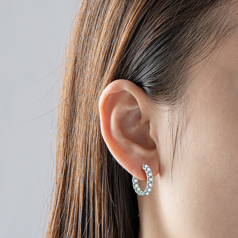 D-Color 3mm/1.3ct Round Brilliant Cut Moissanite Row Inlaid Hoop Earrings