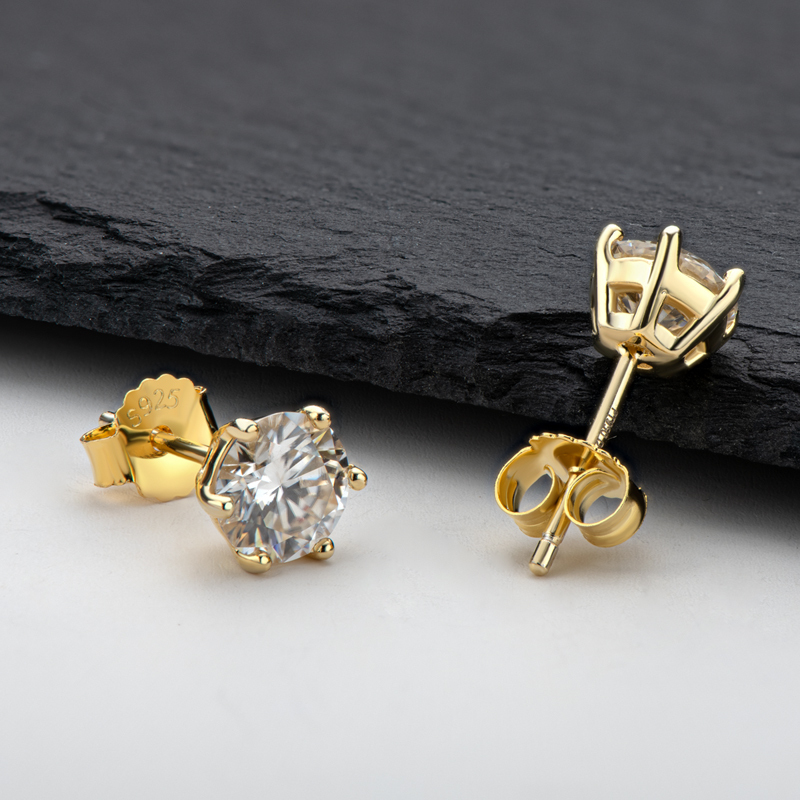 Classic 6-Prong Round Brilliant Cut  VVS Moissanite Stud Earrings