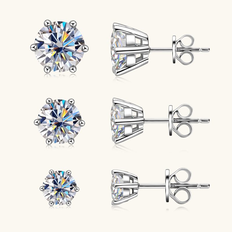 Classic 6-Prong Round Brilliant Cut  VVS Moissanite Stud Earrings