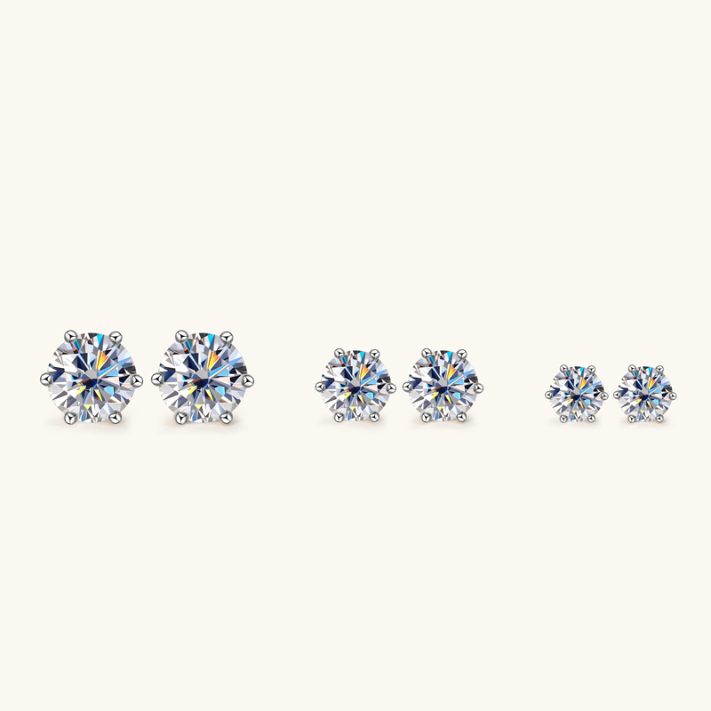 Classic 6-Prong Round Brilliant Cut  VVS Moissanite Stud Earrings