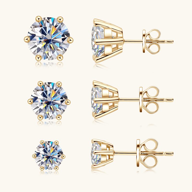 Classic 6-Prong Round Brilliant Cut  VVS Moissanite Stud Earrings