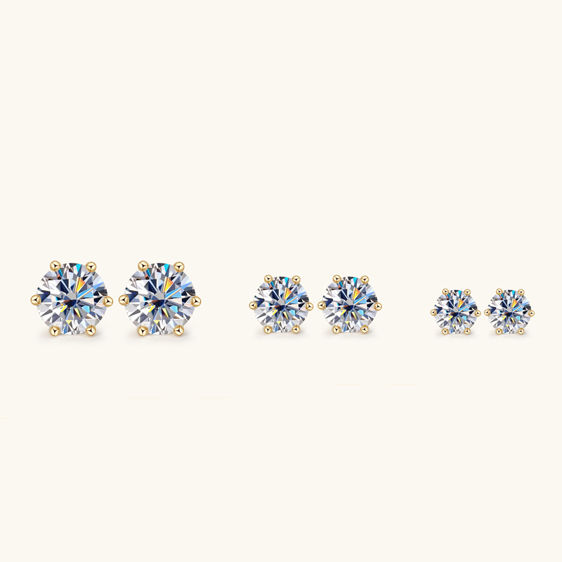 Classic 6-Prong Round Brilliant Cut  VVS Moissanite Stud Earrings