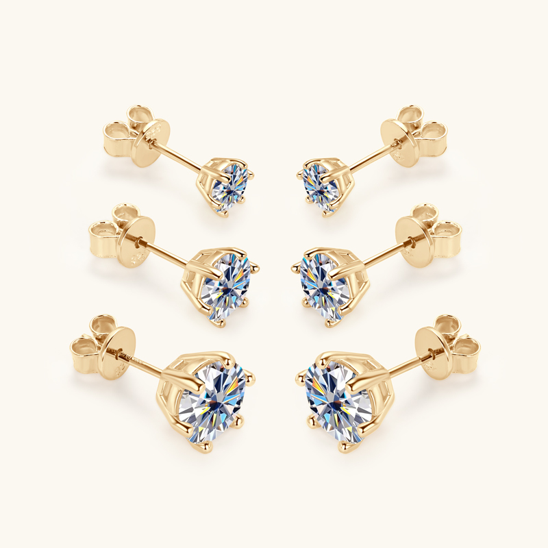 Classic 6-Prong Round Brilliant Cut  VVS Moissanite Stud Earrings