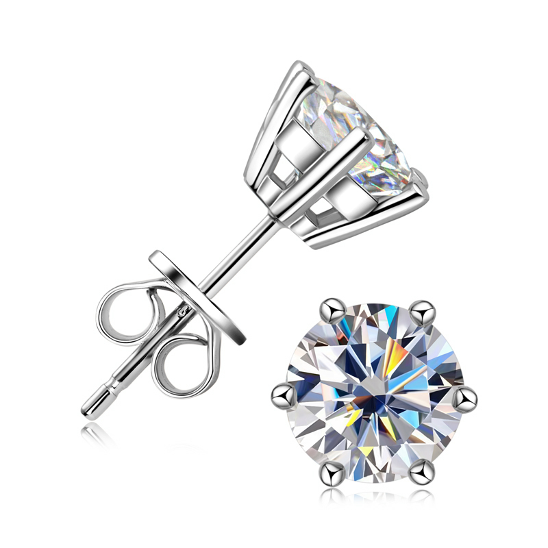 Classic 6-Prong Round Brilliant Cut  VVS Moissanite Stud Earrings
