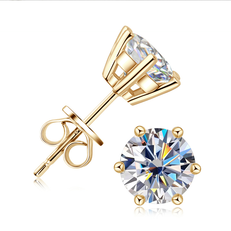 Classic 6-Prong Round Brilliant Cut  VVS Moissanite Stud Earrings