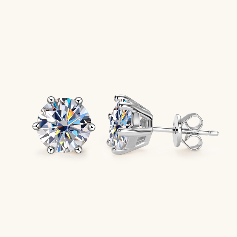 Classic 6-Prong Round Brilliant Cut  VVS Moissanite Stud Earrings