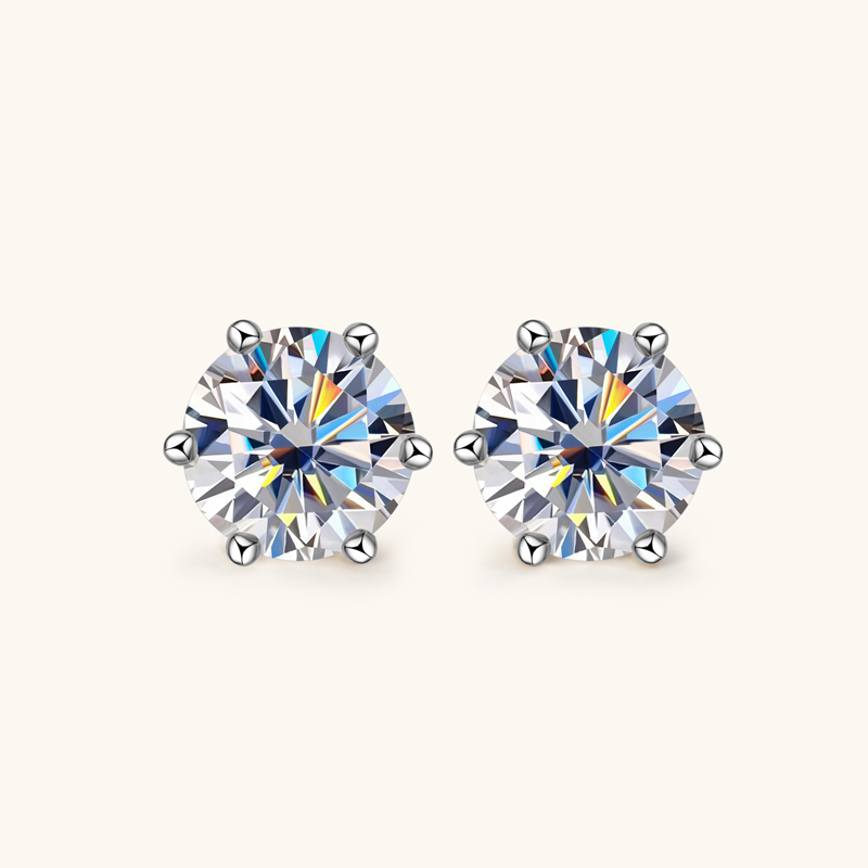 Classic 6-Prong Round Brilliant Cut  VVS Moissanite Stud Earrings