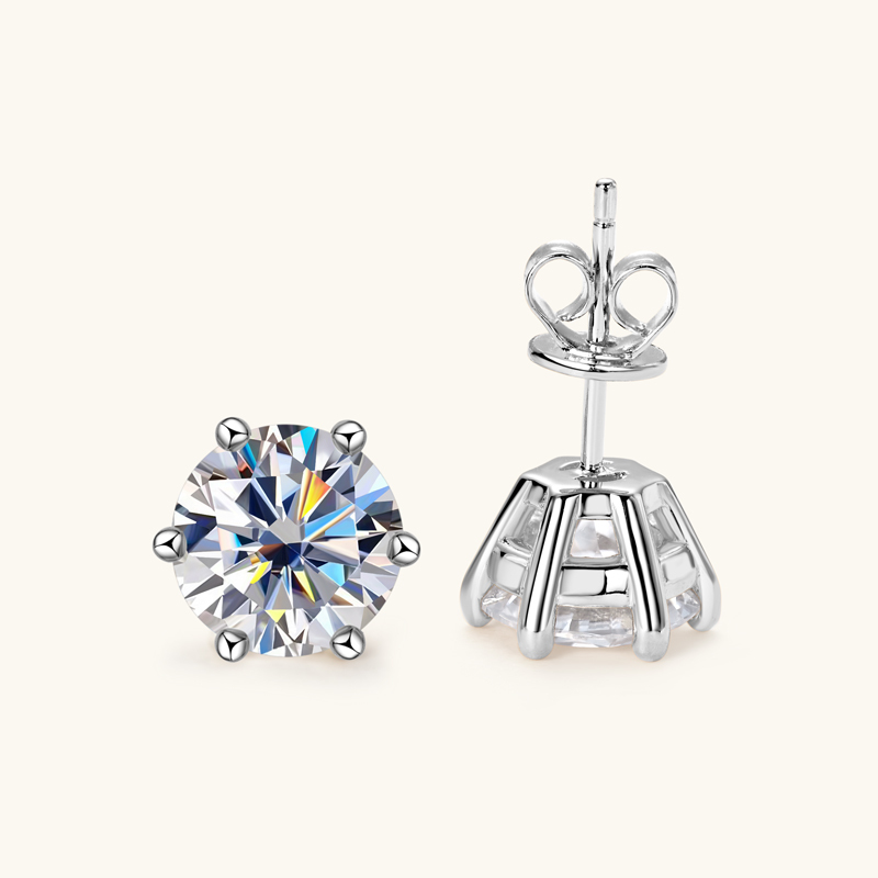 Classic 6-Prong Round Brilliant Cut  VVS Moissanite Stud Earrings