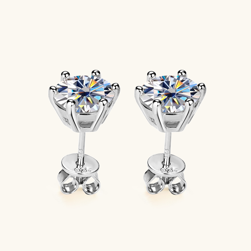 Classic 6-Prong Round Brilliant Cut  VVS Moissanite Stud Earrings