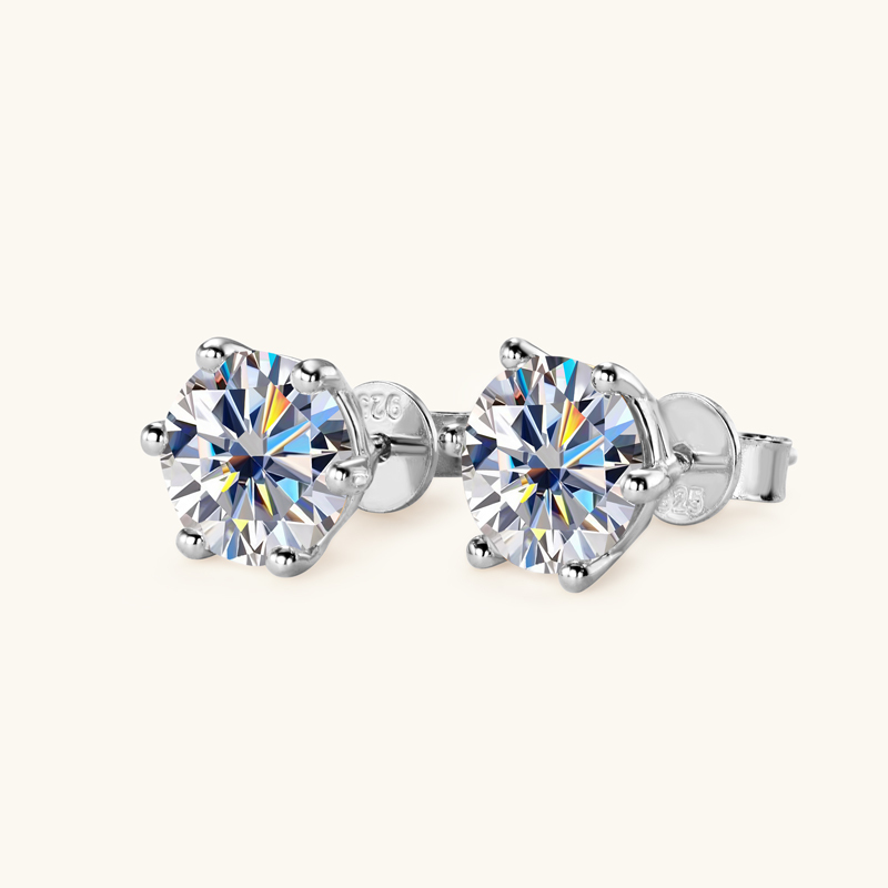 Classic 6-Prong Round Brilliant Cut  VVS Moissanite Stud Earrings