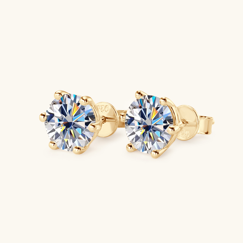 Classic 6-Prong Round Brilliant Cut  VVS Moissanite Stud Earrings